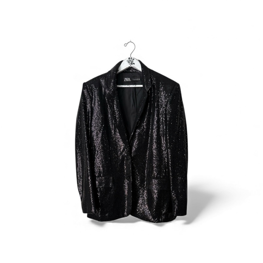 Zara Oversized Black Micro Sequin Blazer – 4387/397/800 Size M